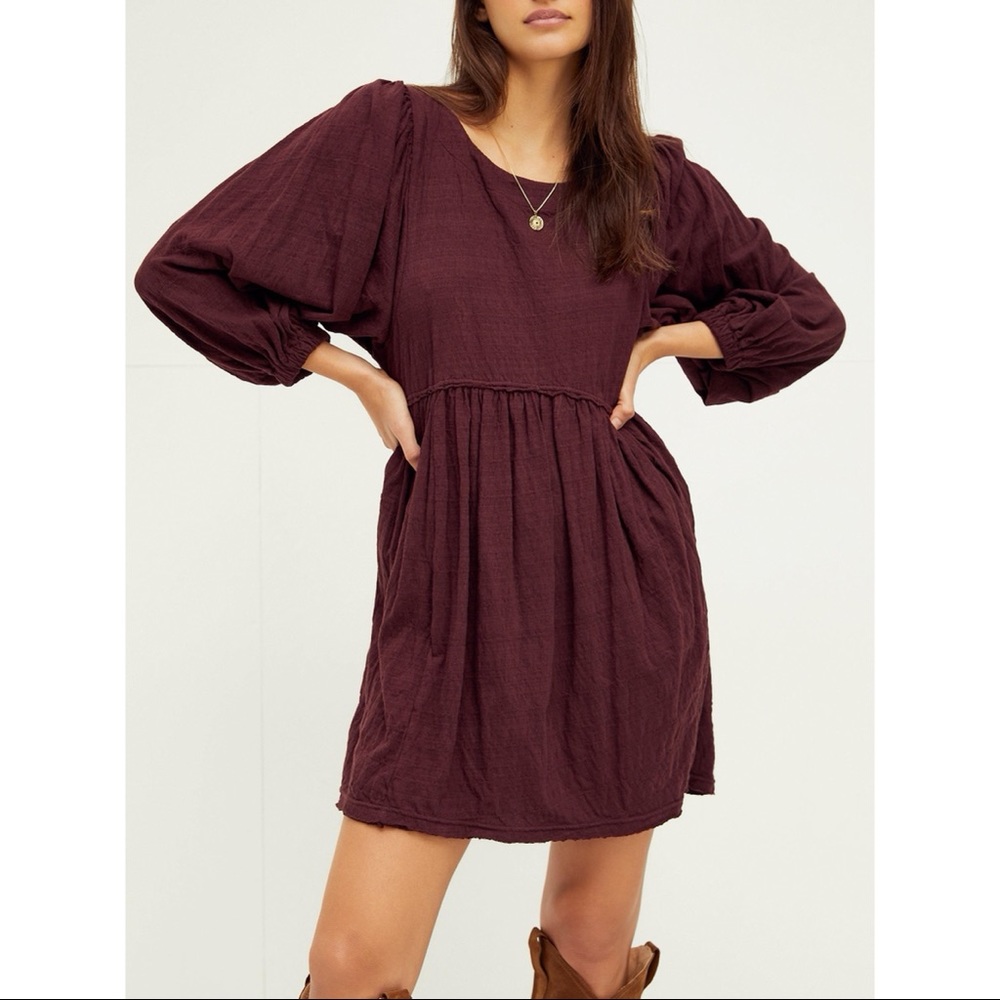 Free People Get Obsessed Babydoll Tunic Decadent Maroon FP Beach NWOT L